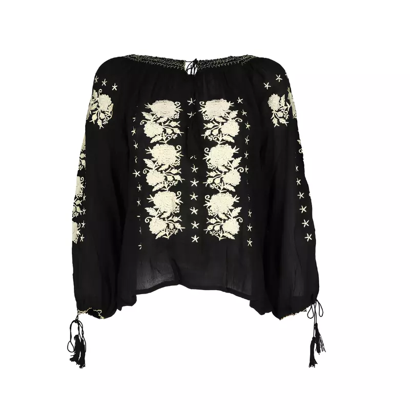 Ie Traditionala Neagra cu Motiv Floral Auriu- IML29