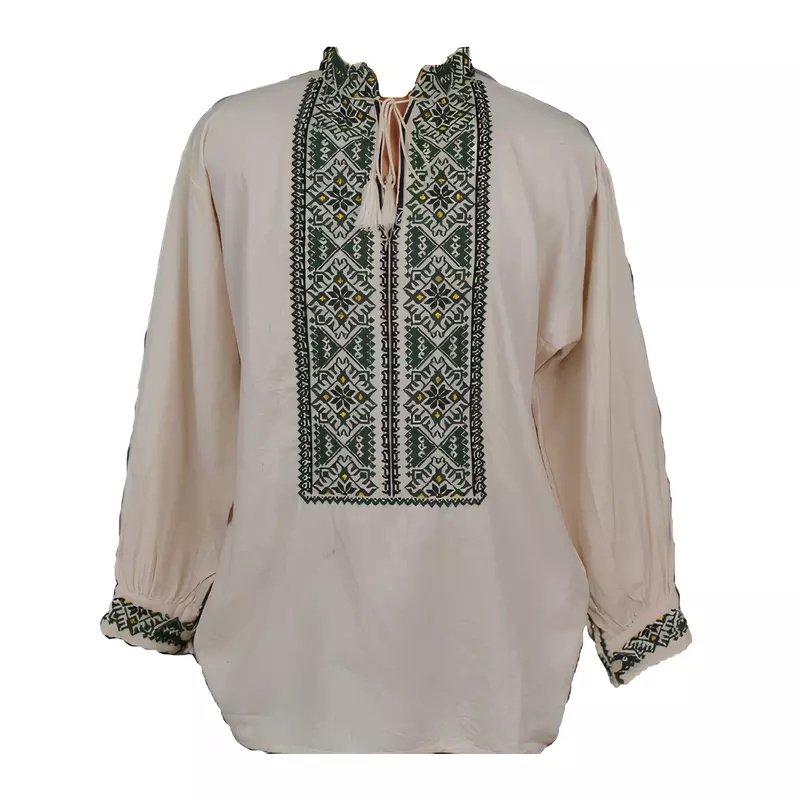 Camasa Barbateasca Traditionala Crem cu Motiv Floral Verde - CTI07
