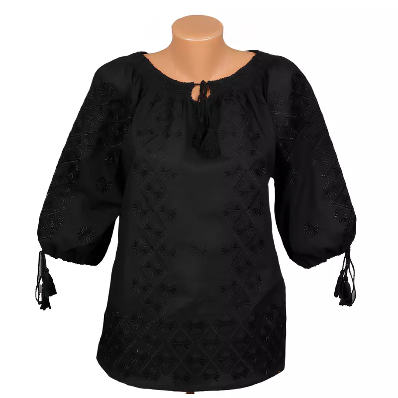 Bluza Tip Ie Traditionala Neagra cu Motiv Floral - BMG31