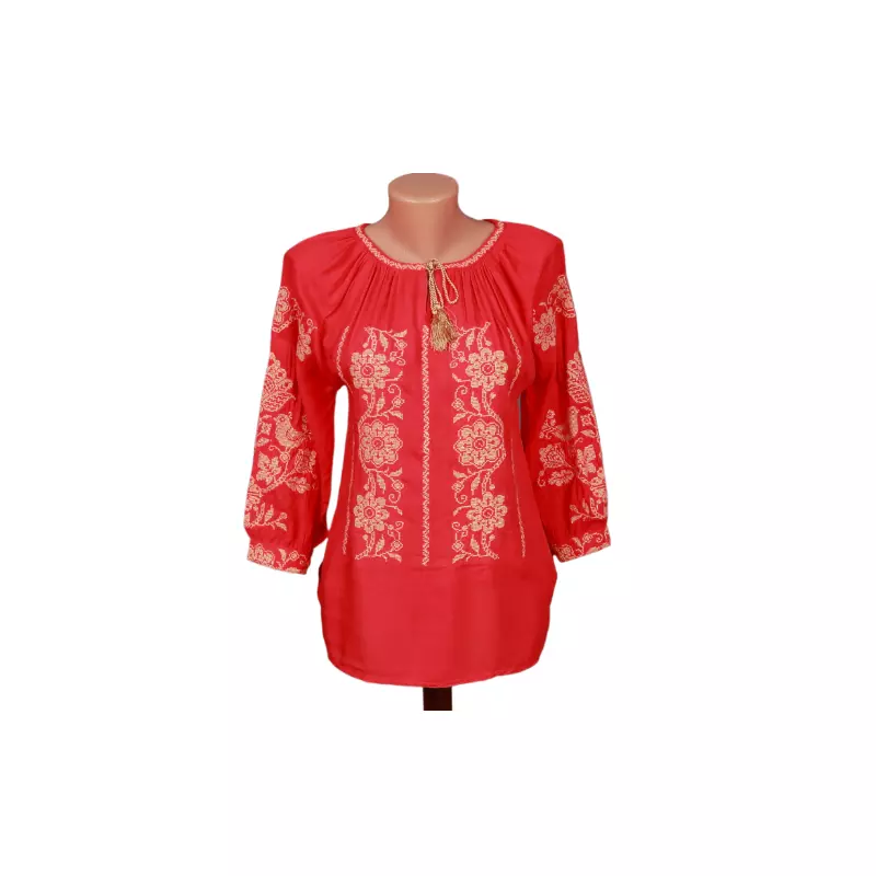 Bluza rosie cu motiv floral auriu - BMG120