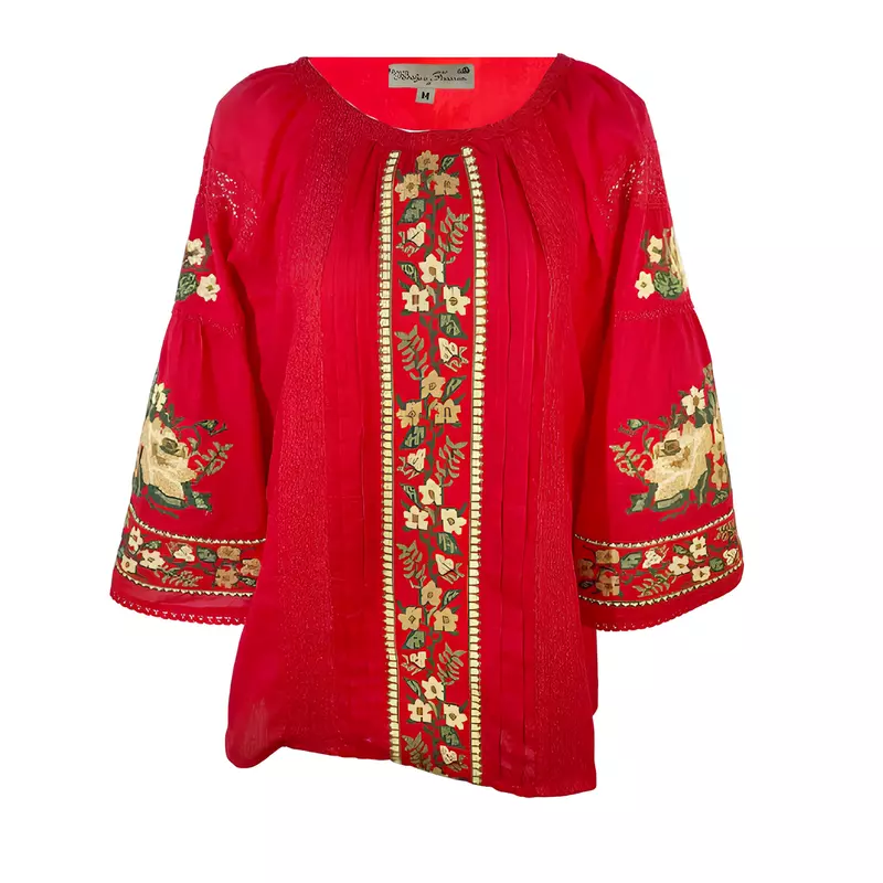 Bluza rosie cu motiv floral multicolor - BMG90