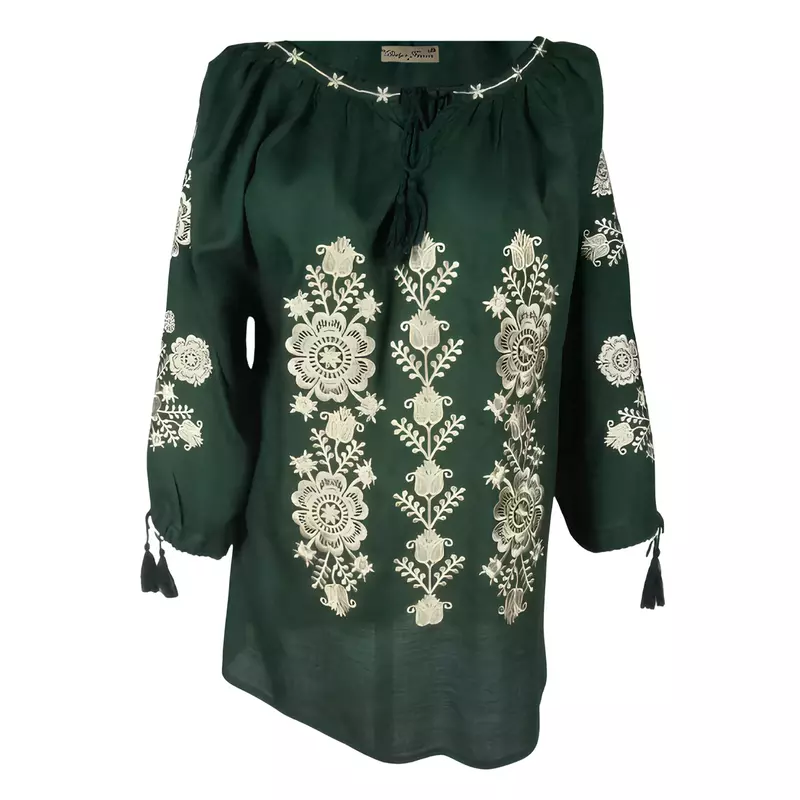 Bluza verde cu motiv floral auriu - BMG121