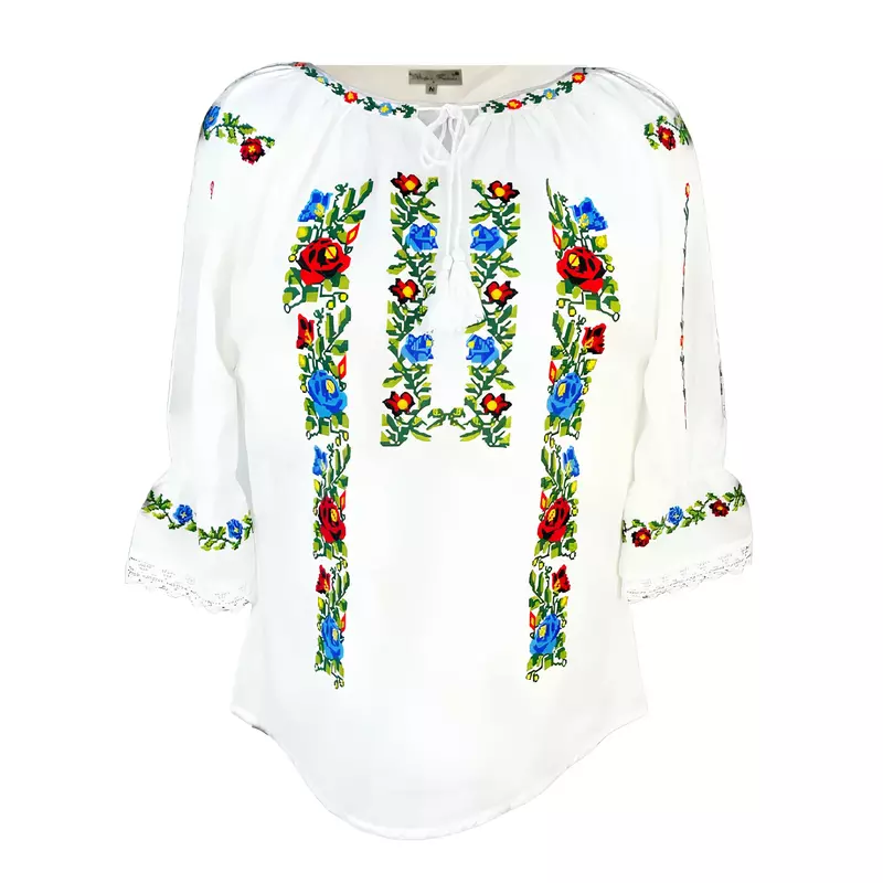 Bluza Tip Ie Traditionala Rosie cu Motiv Floral Multicolor de Dama - IMS147