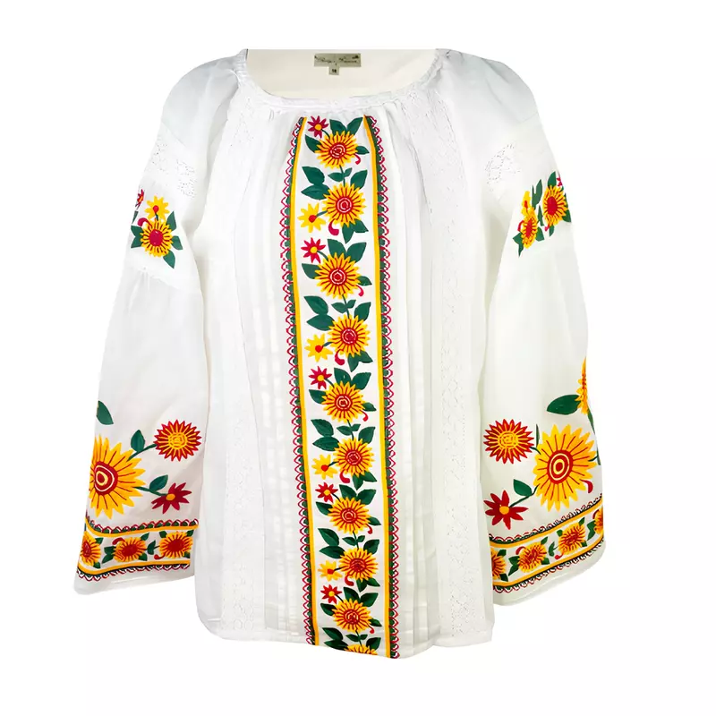 Bluza Alba cu Motiv Floral Galben - BMG94