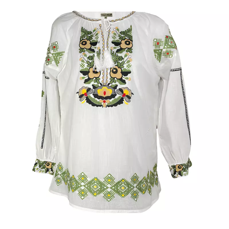 Bluza Tip Ie Alba cu Motiv Floral Multicolor - BMG73