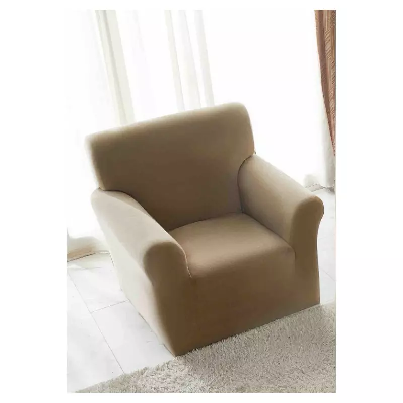 Husa Elastica pentru Fotoliu din Catifea + Fata de Perna, Bej - JO687