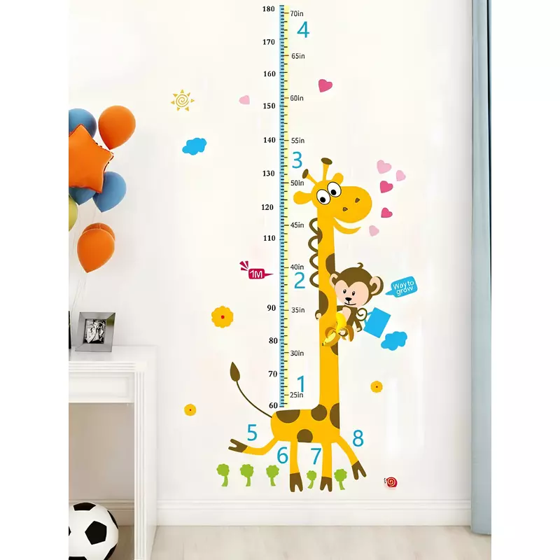 Sticker Perete Autocolant cu Centimetru Copii Girafa si Maimuta - 03430