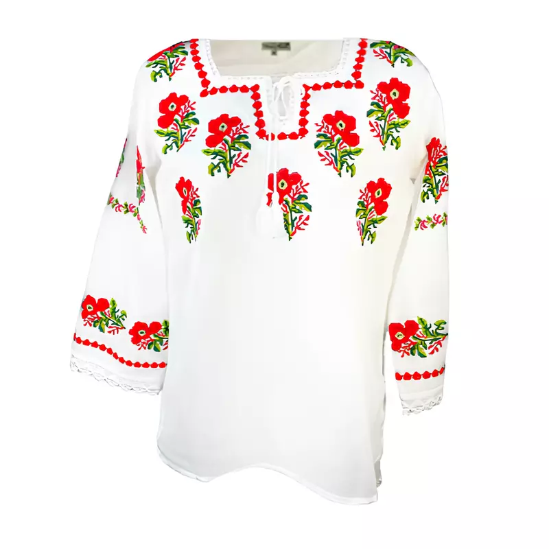 Bluza alba cu motiv floral rosu - BMG145