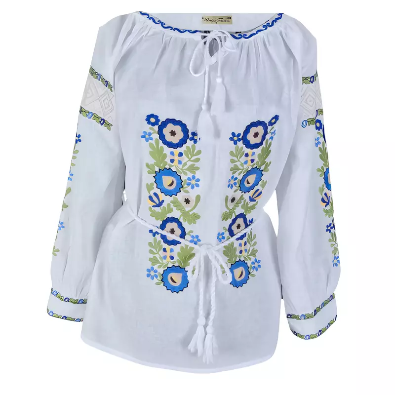 Bluza Tip Ie Alba cu Motiv Floral Multicolor - BMG66