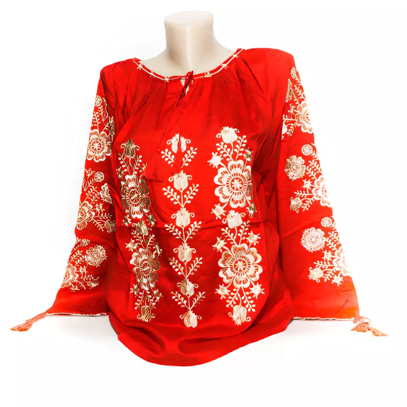 Bluza rosie cu motiv floral auriu - BMG126