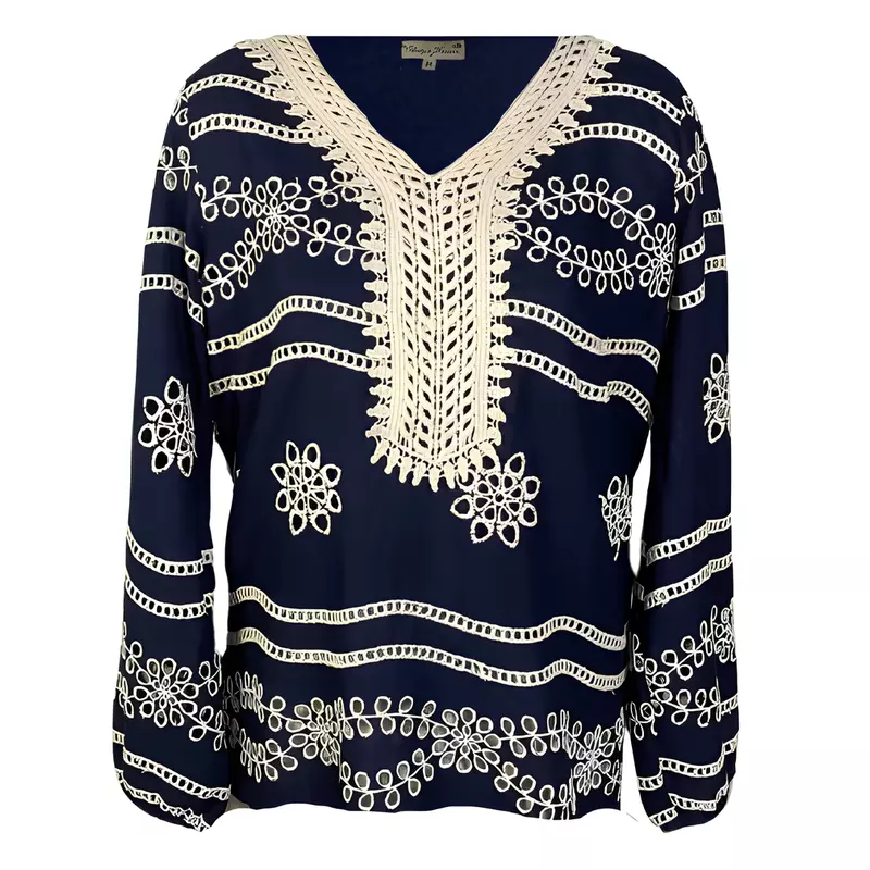 Bluza Bleumarin cu Motiv Floral Crem - BMG95