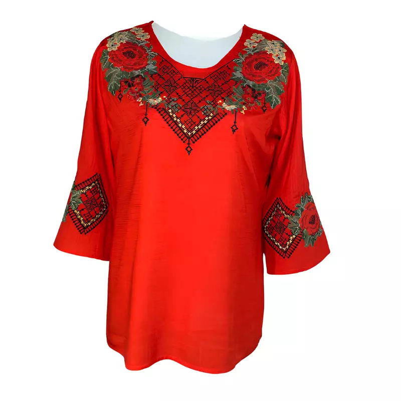 Bluza Traditionala Rosie cu Motiv Floral Rosu - BMG98