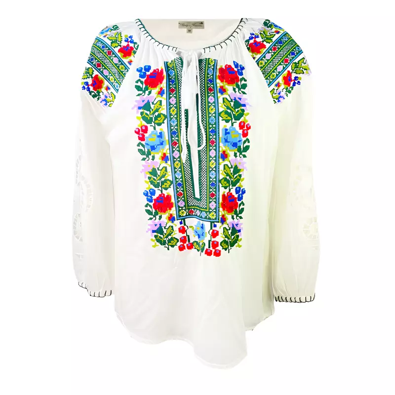 Bluza Alba cu Motiv Floral Multicolor - BMG91