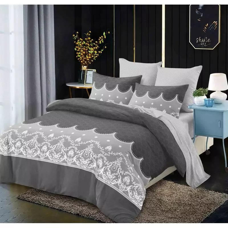 Lenjerie de Pat Bumbac Finet 6 Piese cu Elastic - DNA307