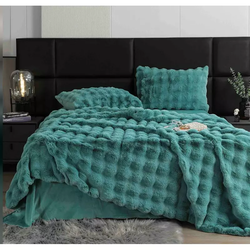 Lenjerie Cocolino Cu Blanita de Iepure Pentru Pat Dublu, 6 piese, Turcoaz  - JOJ632