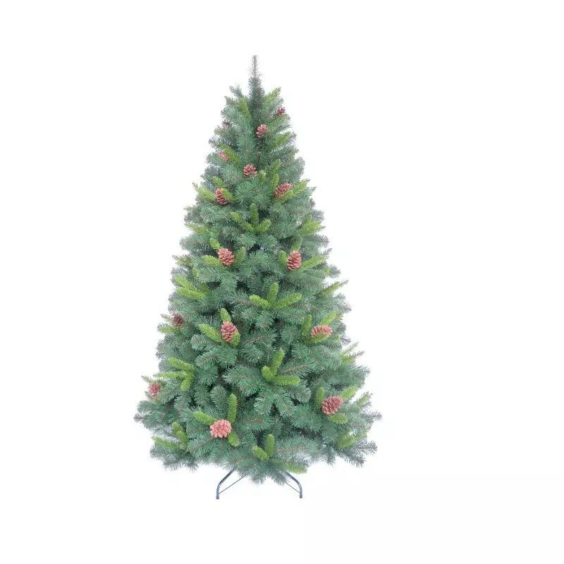 Brad Artificial de Craciun, Verde, cu Aspect Natural + Conuri, 240 cm, Suport Inclus - INV8081002
