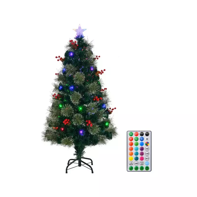 Brad Artificial Fibra Optica de Craciun, 18 LED-uri RGB, cu Telecomanda, 120 cm - INV1082707