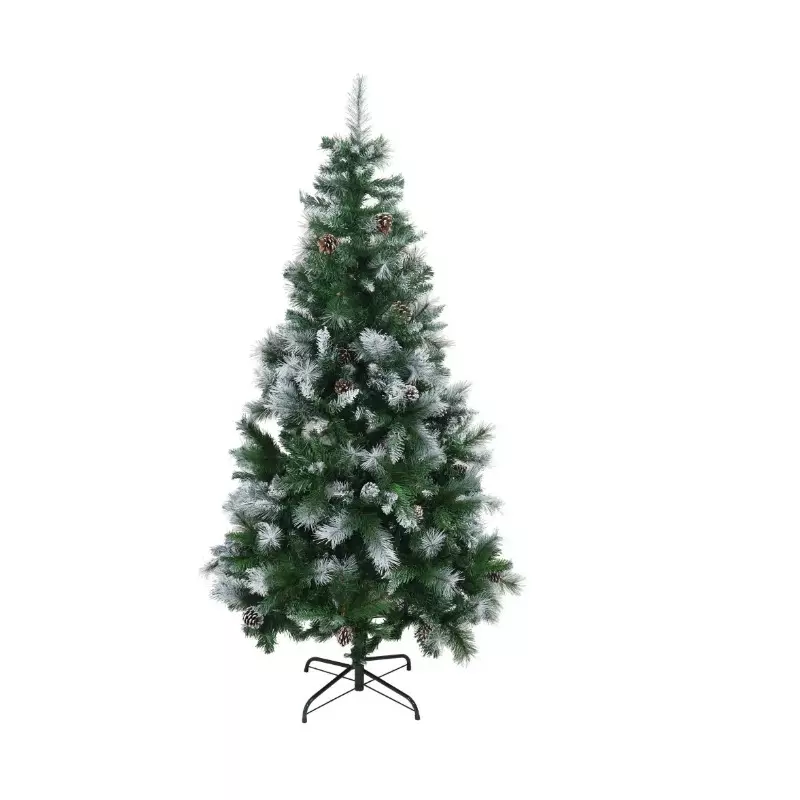 Brad Artificial de Craciun, cu Ramuri Inghetate + Conuri, Verde + Alb, 180 cm, Suport Inclus - INV8066753
