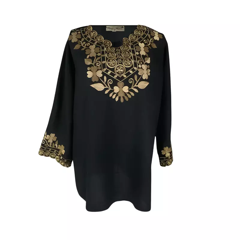 Bluza Tip Ie Traditionala Neagra cu Motiv Floral Auriu de Dama - IMS168