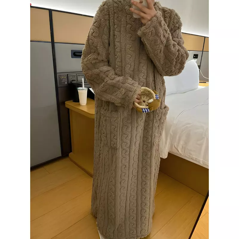Pijama Dama Cocolino, Stil Rochie cu Maneci Lungi,Maro Deschis, OneSize - MEI64