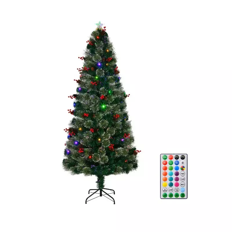 Brad Artificial Fibra Optica de Craciun, 32 LED-uri RGB, cu Telecomanda, 90 cm - INV1082709