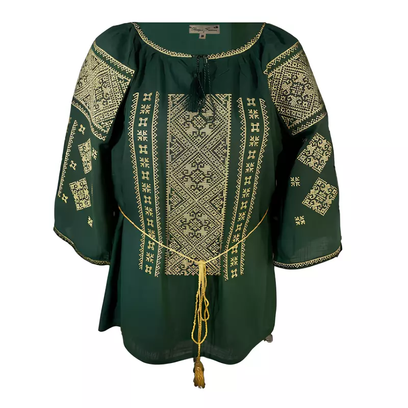 Bluza verde cu motiv geometric auriu - BMG136