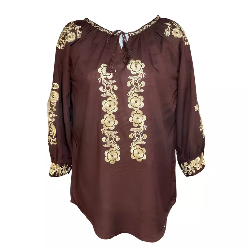 Bluza Maro cu Motiv Floral Auriu - BMG159