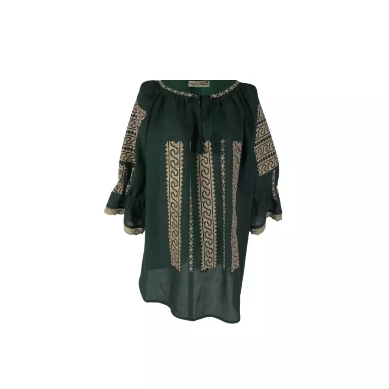 Bluza Verde cu Motiv Geometric Crem - BMG102