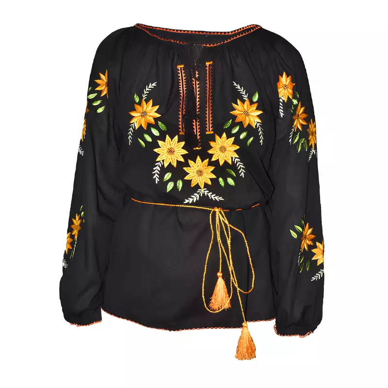 Bluza Neagra cu Motiv Floral Galben - BMG170