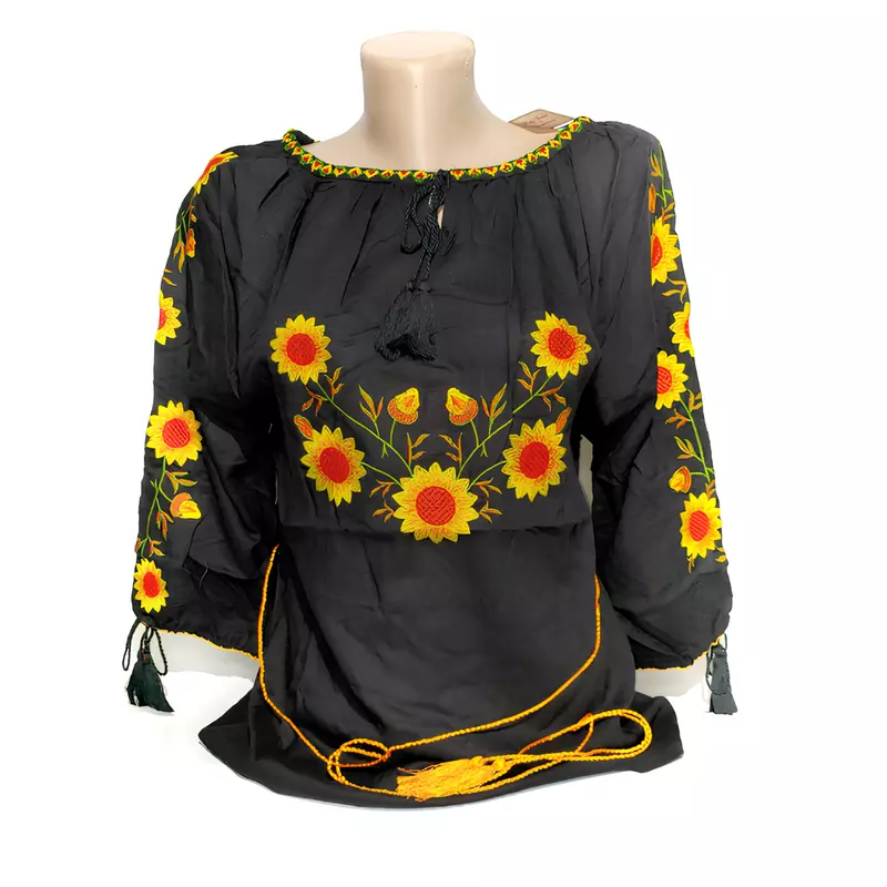 Bluza Neagra cu Motiv Floral Galben - BMG188