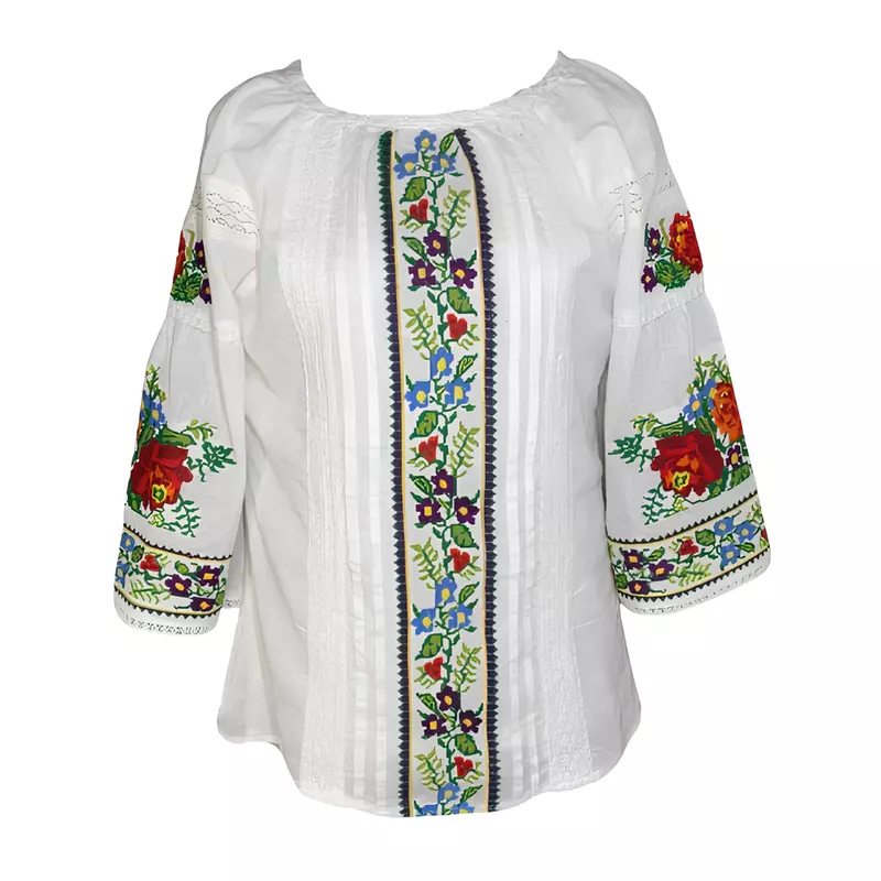 Bluza Alba cu Motiv Floral Multicolor - BMG99