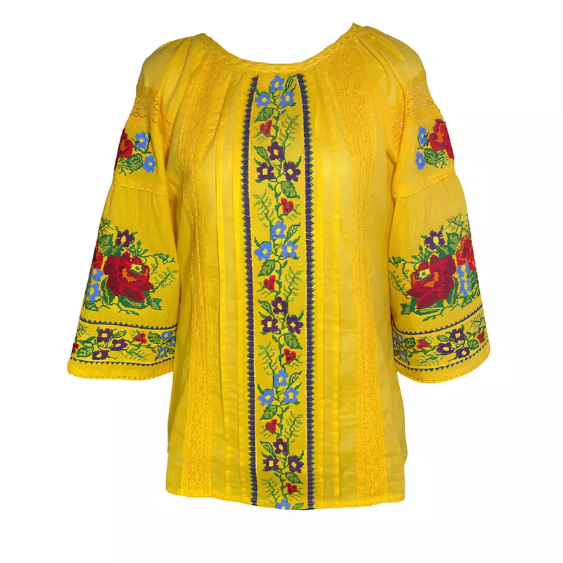 Bluza galbena cu motiv floral multicolor - BMG140