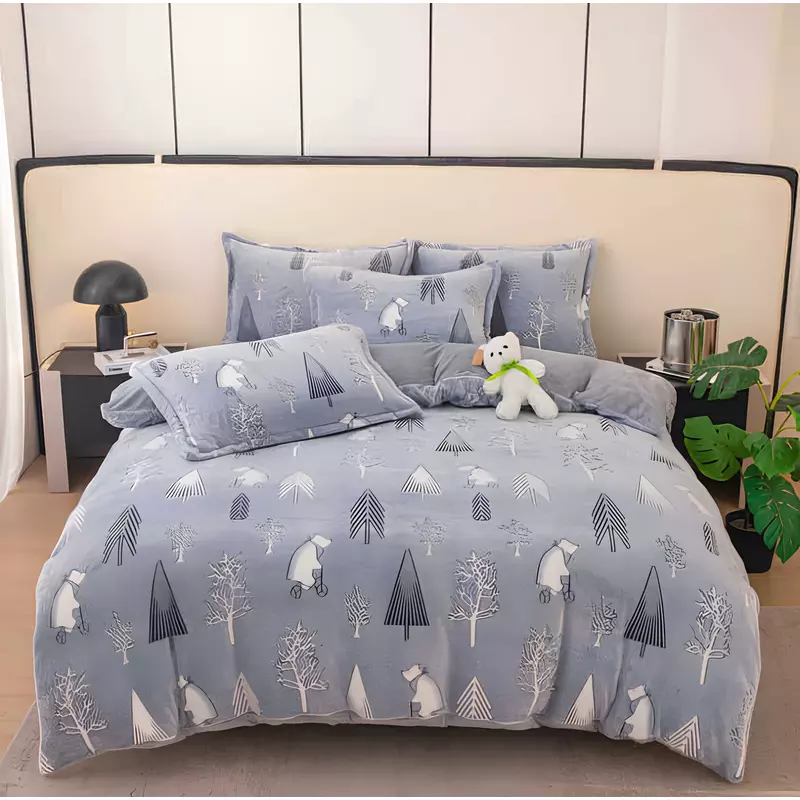 Lenjerie Cocolino 4 Piese Pentru Pat Dublu cu Elastic- JO290 Braduti Albastra