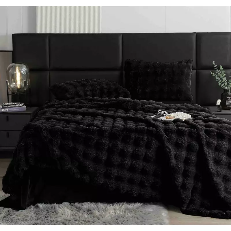 Lenjerie Cocolino Cu Blanita de Iepure Pentru Pat Dublu, 6 piese, Negru  - JO712