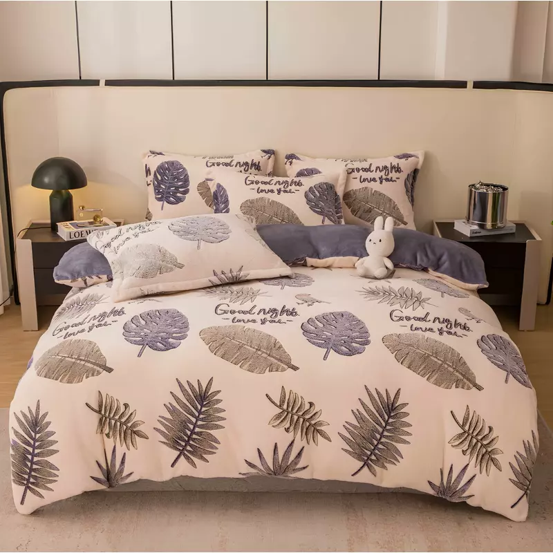 Lenjerie Cocolino 4 Piese Pentru Pat Dublu cu Elastic - JOJ643 Frunza Crem