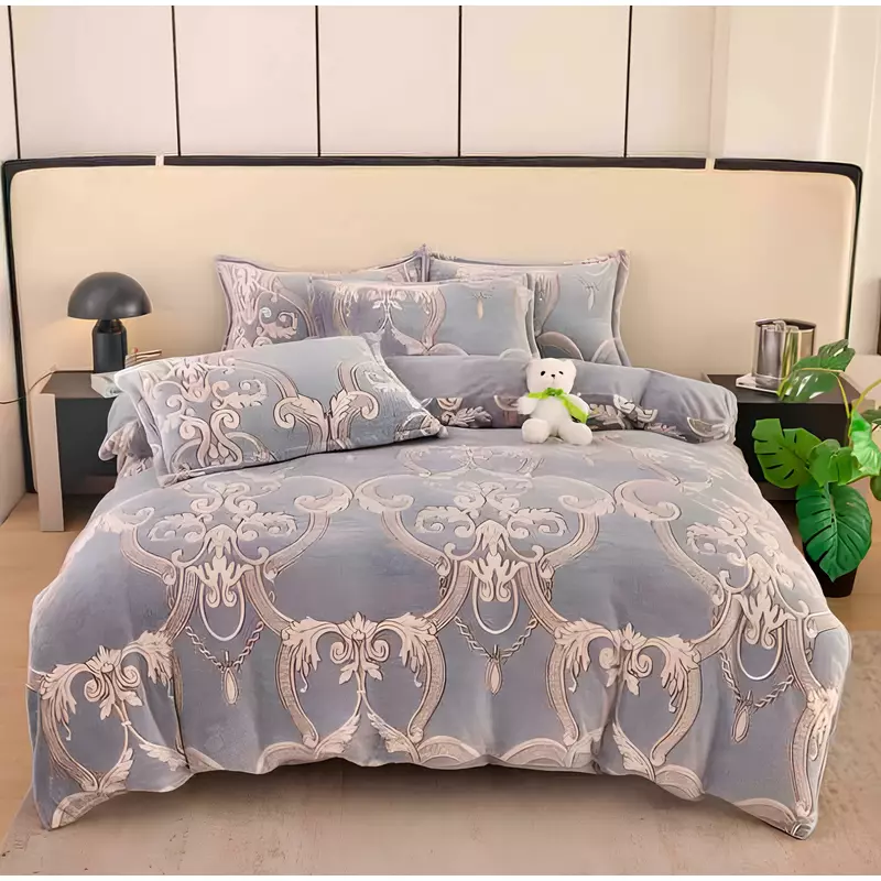 Lenjerie Cocolino 4 Piese Pentru Pat Dublu cu Elastic- JO281 Model Regal
