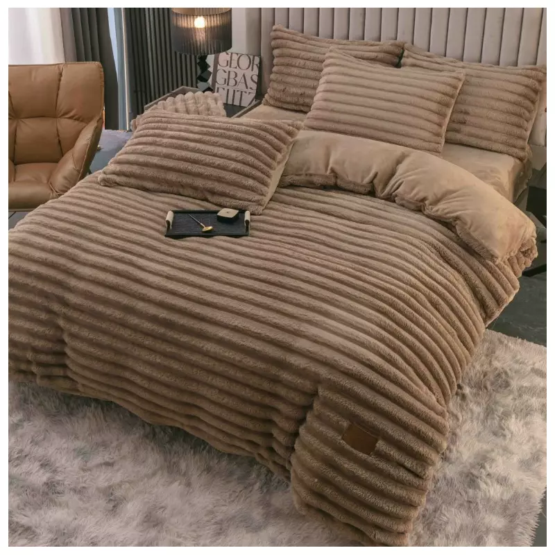 Lenjerie de Pat Cocolino , Cearceaf cu Elastic, 4 Piese, Blană de Iepure Artificială, Bej - JOJ668