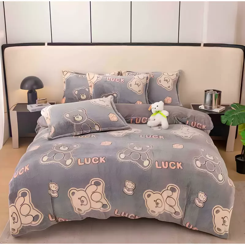Lenjerie Cocolino 4 Piese Pentru Pat Dublu cu Elastic - JOJ644 Urs Albastru
