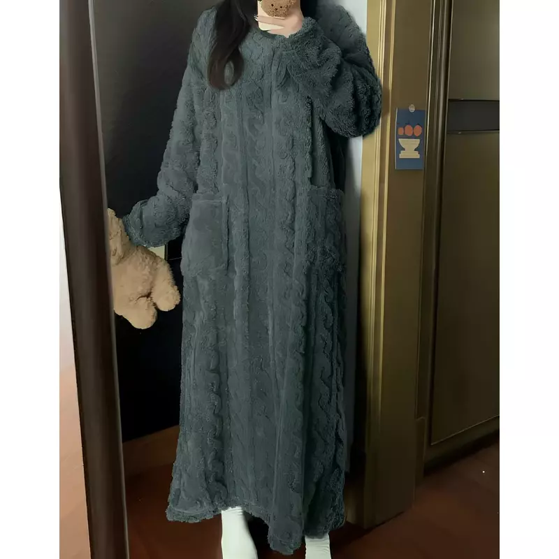 Pijama Dama Cocolino, Stil Rochie cu Maneci Lungi, Gri Inchis, OneSize - MEI62