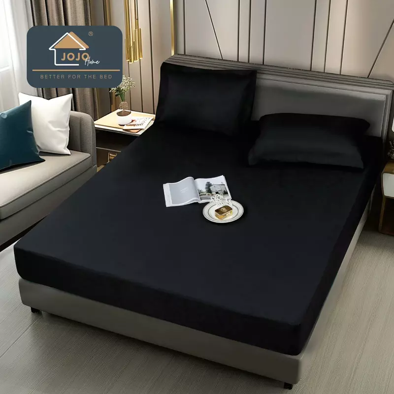 Husa de Pat Impermeabila cu Elastic +2 Fete de Perna, 160x200cm, Negru - JOJ684