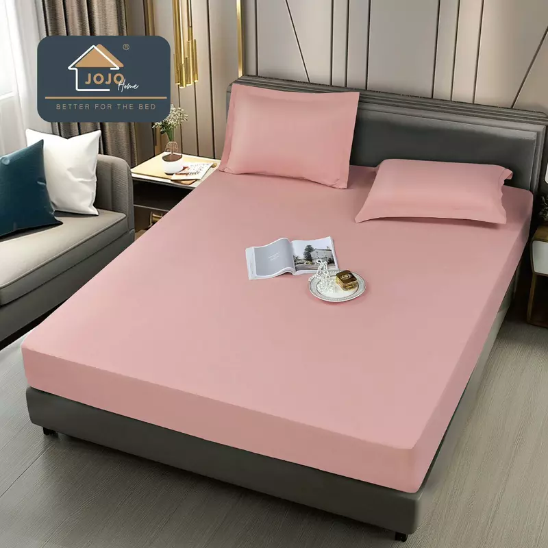 Husa de Pat Impermeabila cu Elastic +2 Fete de Perna, 160x200cm,  Roz Pudra - JOJ685
