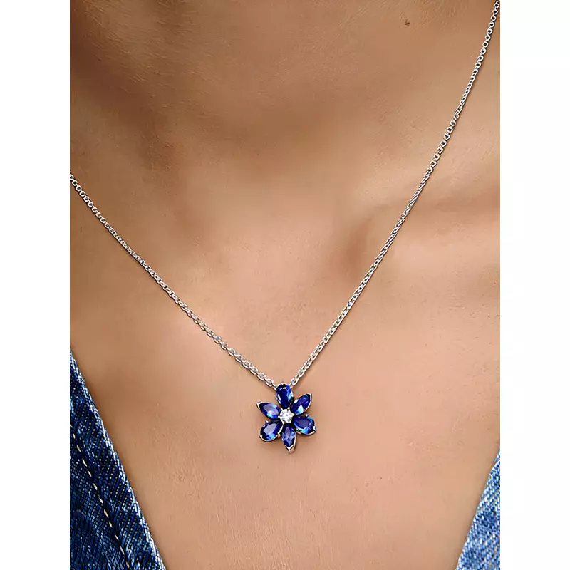 Colier de Argint 925 cu Floare Albastra, in Cutiuta - 41415
