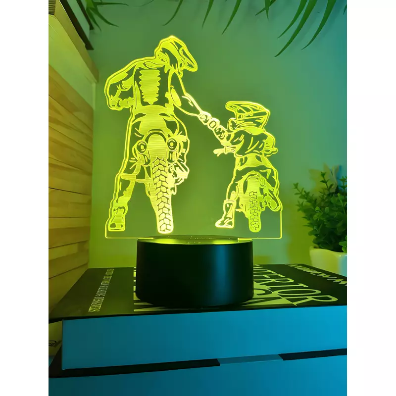 Lampa Decorativa 3D Motociclist Tata - Fiu - 14x20 cm -  84870