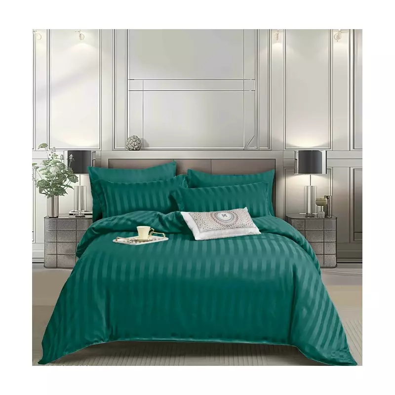 Lenjerie de Pat Dublu cu Elastic Bumbac Damasc 6 Piese, Verde Inchis - CPL344