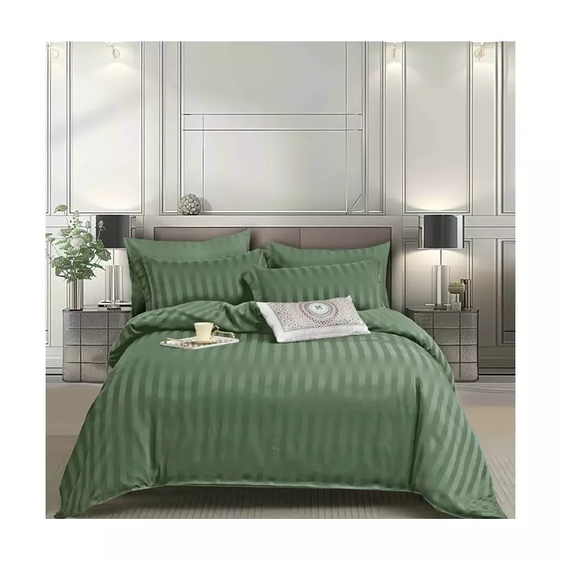 Lenjerie de Pat Dublu cu Elastic Bumbac Damasc 6 Piese, Verde Militar - CPL340