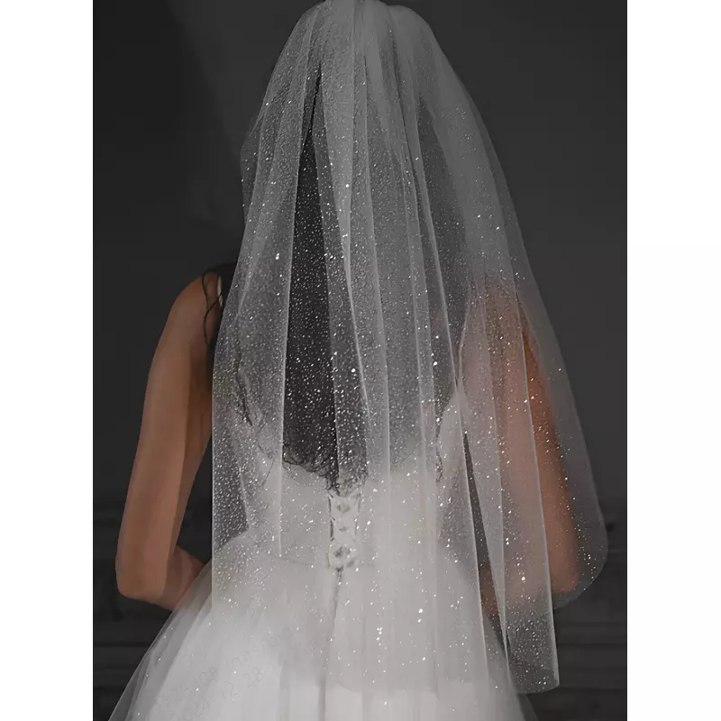 Voal de mireasă cu paete, Alb, 75 cm - 88866
