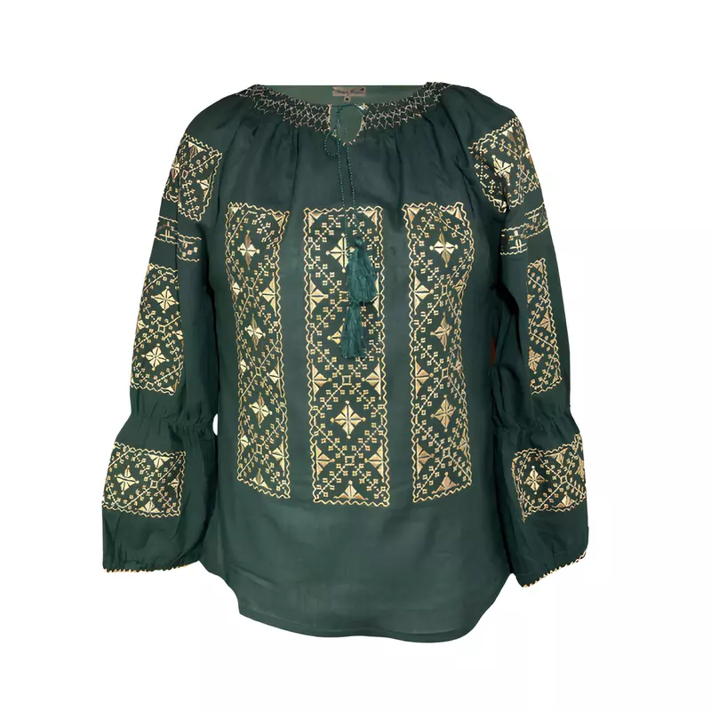 Bluza Verde cu Motiv Geometric Auriu - BMG174V