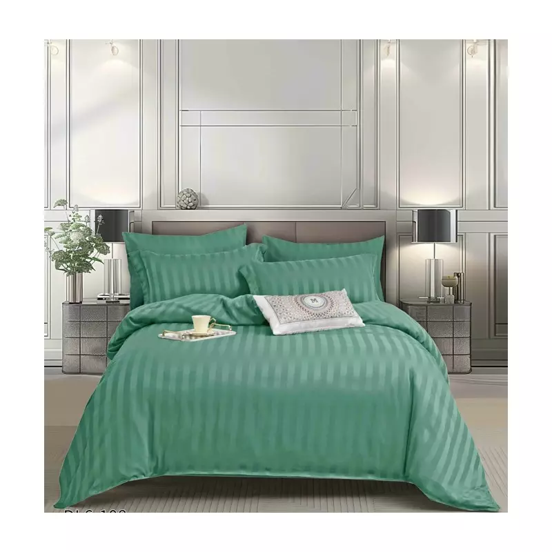 Lenjerie de Pat Dublu cu Elastic Bumbac Damasc 6 Piese, Verde - CPL333