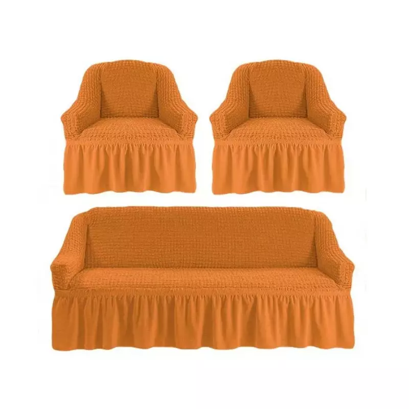 Huse Elastice si Creponate, Canapea 3 Persoane + 2 Fotolii, Galben Mustar - HEP138
