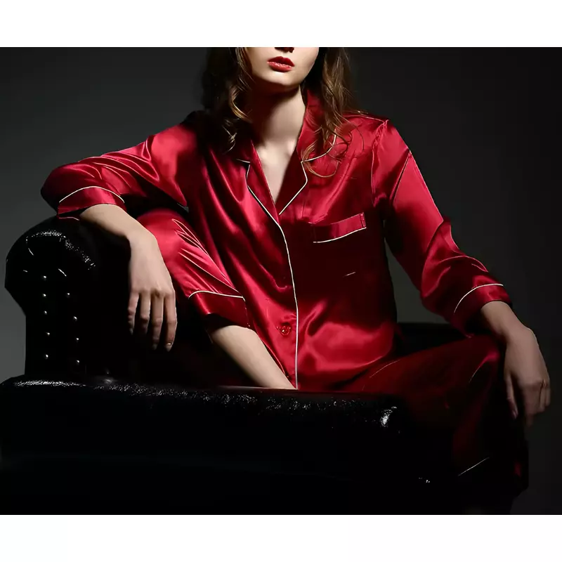 Set Pijama de Dama 2 Piese din Satin, Visiniu - MEI79